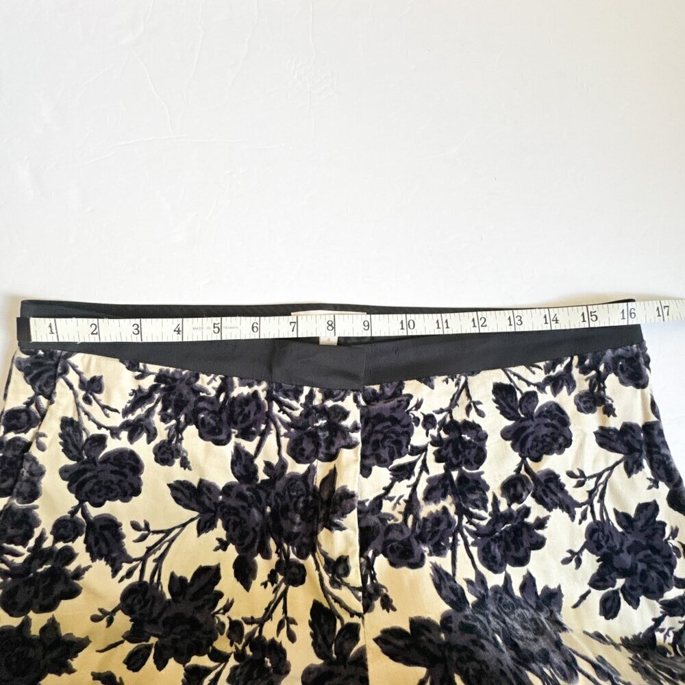 Tory Burch Dayton Floral Velvet Pants Size 8 Ivory Purple Flocked - Picture 9 of 16